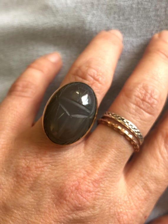 Art Deco Translucent Gray Lavender Chalcedony Car… - image 4