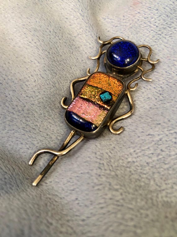 Handmade Sterling Signed Multi Color Dichroic Gla… - image 1
