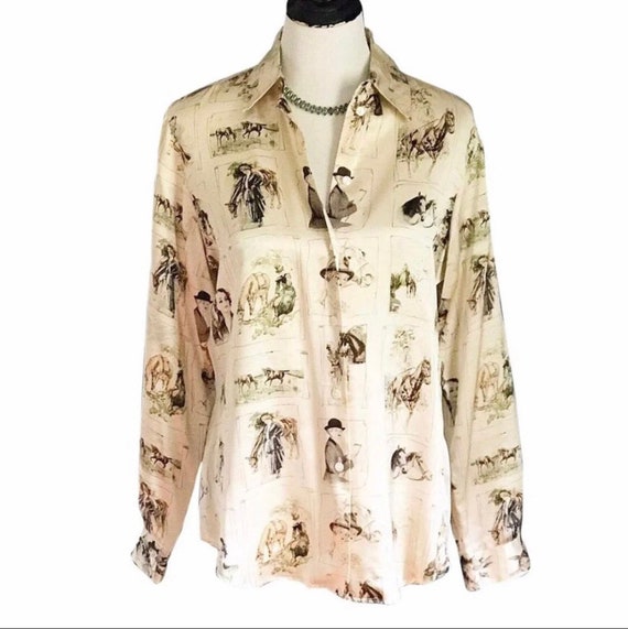 Ishyu Vintage Silk Equestrian Ladies Blouse Shirt Size 6 - Etsy
