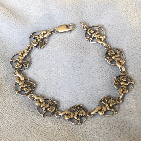 Vintage Art Deco Sterling Silver Bracelet Trumpet Cherub Round Links 7 Etsy UK