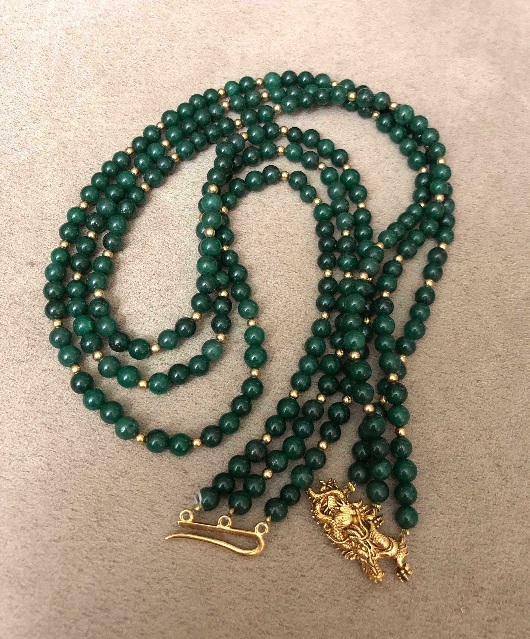 Vintage Alva Museum Smithsonian Green Jade 3 Strand Necklace W