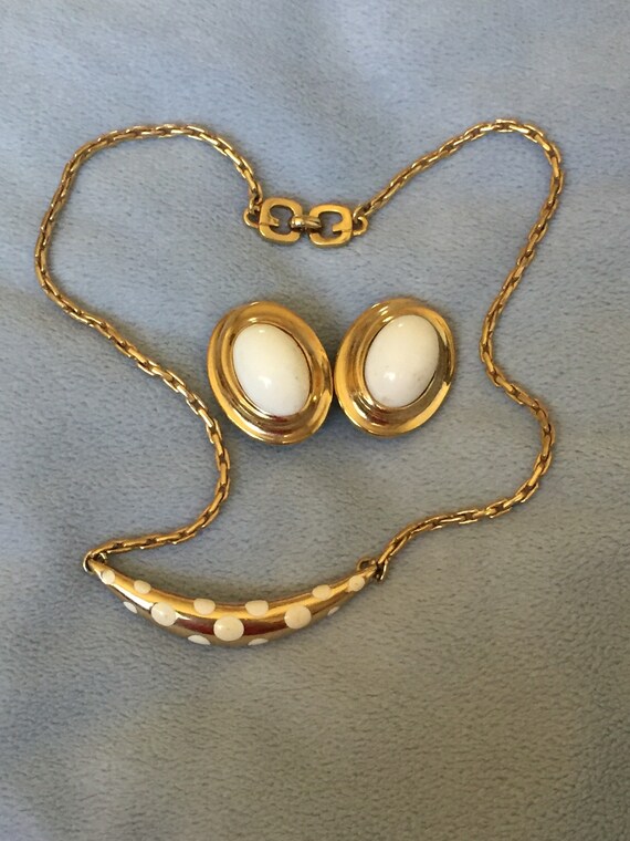 Vintage 1980's Givenchy white polkadot Enamel Pebb