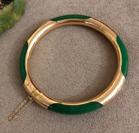 Vintage Green Jade 18K Yellow Gold 福壽 Blessed Oval Link Bracelet – Blue  Ribbon Rarities