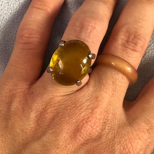 Vintage 1960 Sterling Yellow Lucite Ring Size 5.5
