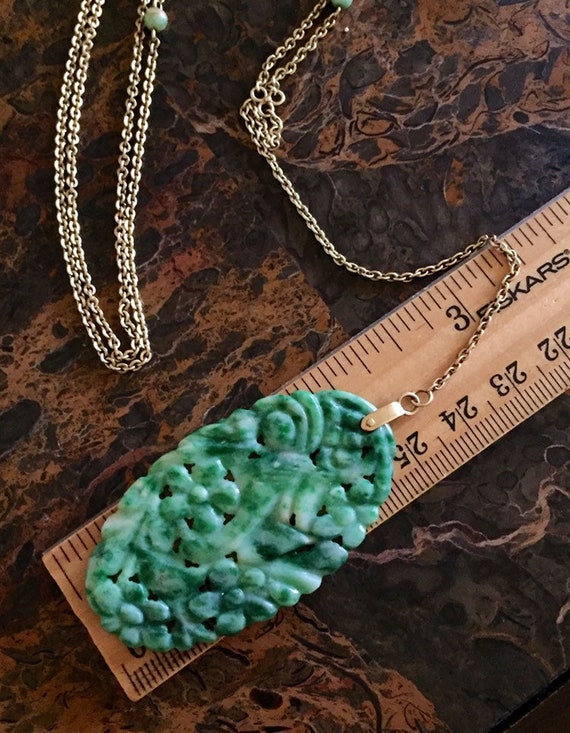 Antique 10K Gold Carved Jade Pendant 