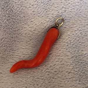 Antique Carved Salmon Red Coral pendant charm image 5