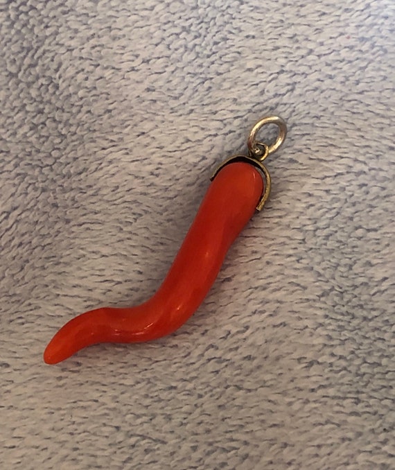 Antique Carved Salmon Red Coral pendant charm - image 5