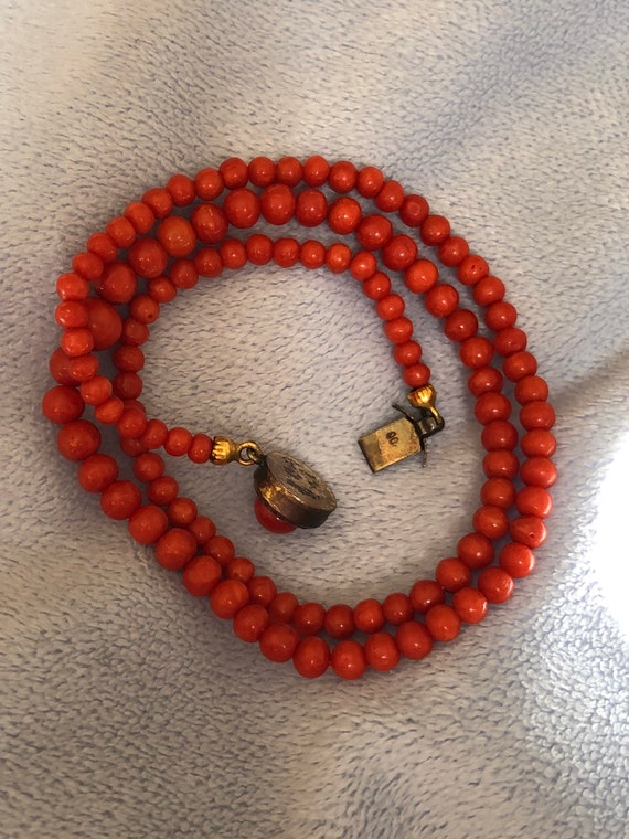 Antique Carved Salmon Red Coral Necklace Graduate… - image 5