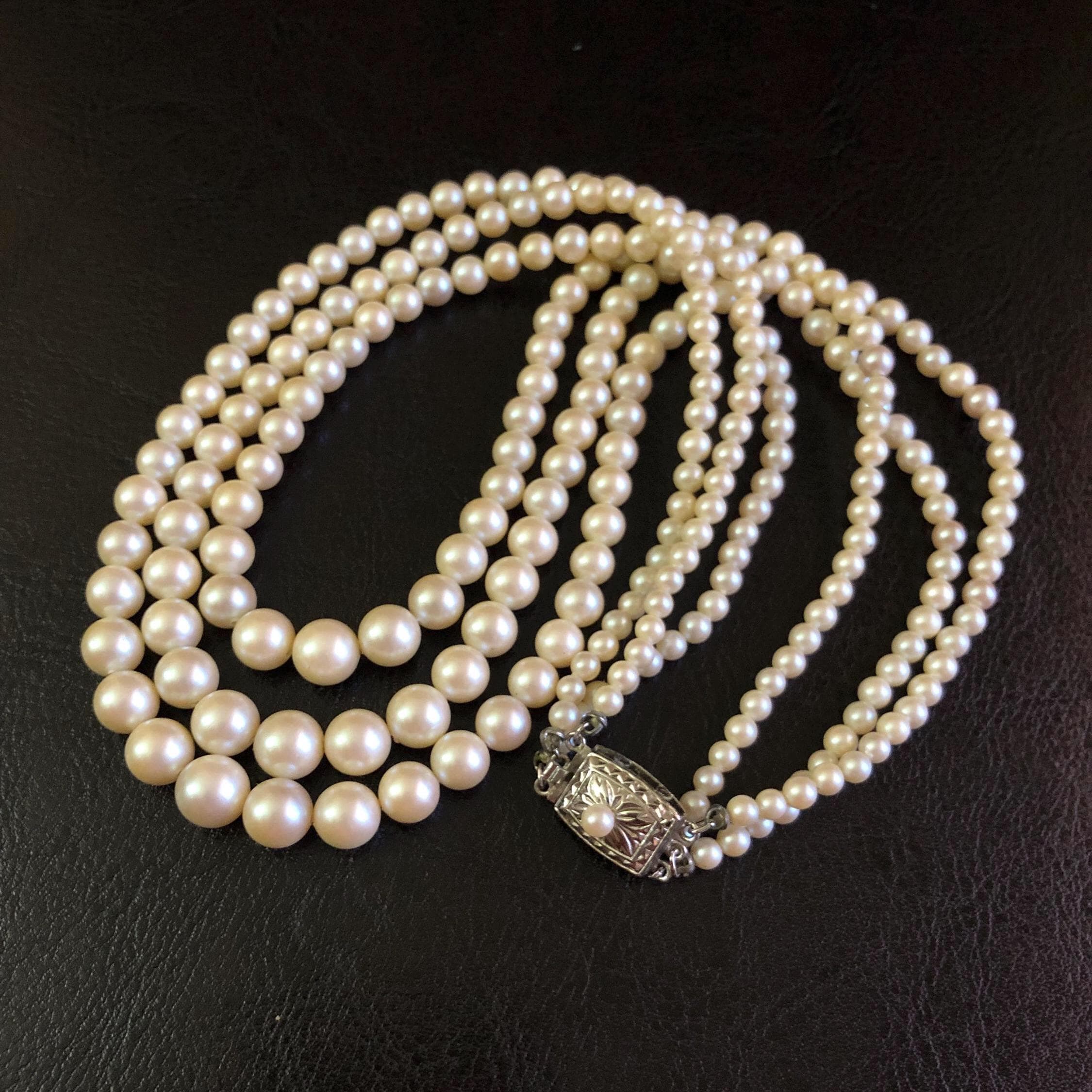 Art Deco Antique Triple Strand Japanese Geniune Graduated Pearl
