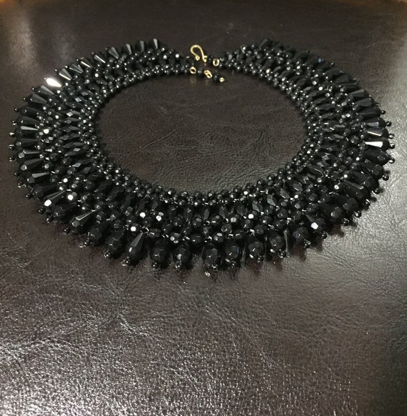 Vintage Faceted Black Collar Cleopatra necklace - image 7