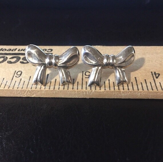 Vintage Ribbon Sterling Silver Bow  Earrings for … - image 5