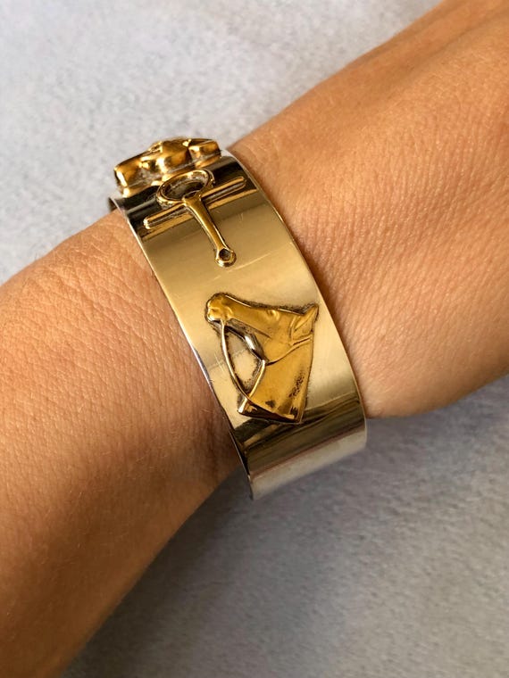 Vintage Equestrian Fox Hunt Sterling Cuff by Courtney Peterson W