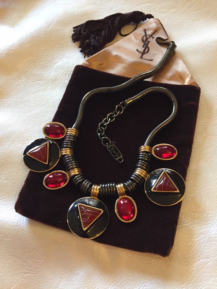 Vintage RED Yves Saint Laurent YSL Givre Glass Gripoix Necklace