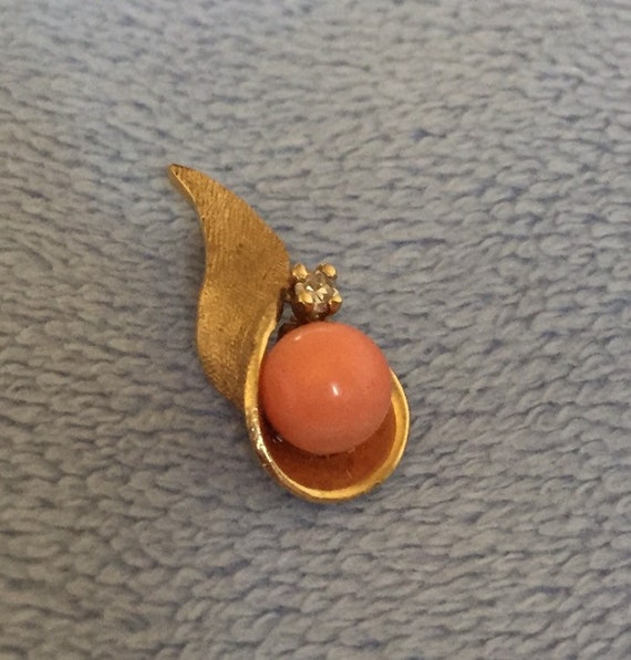 Calla Lily 14K solid gold Coral orb Diamond Drop p