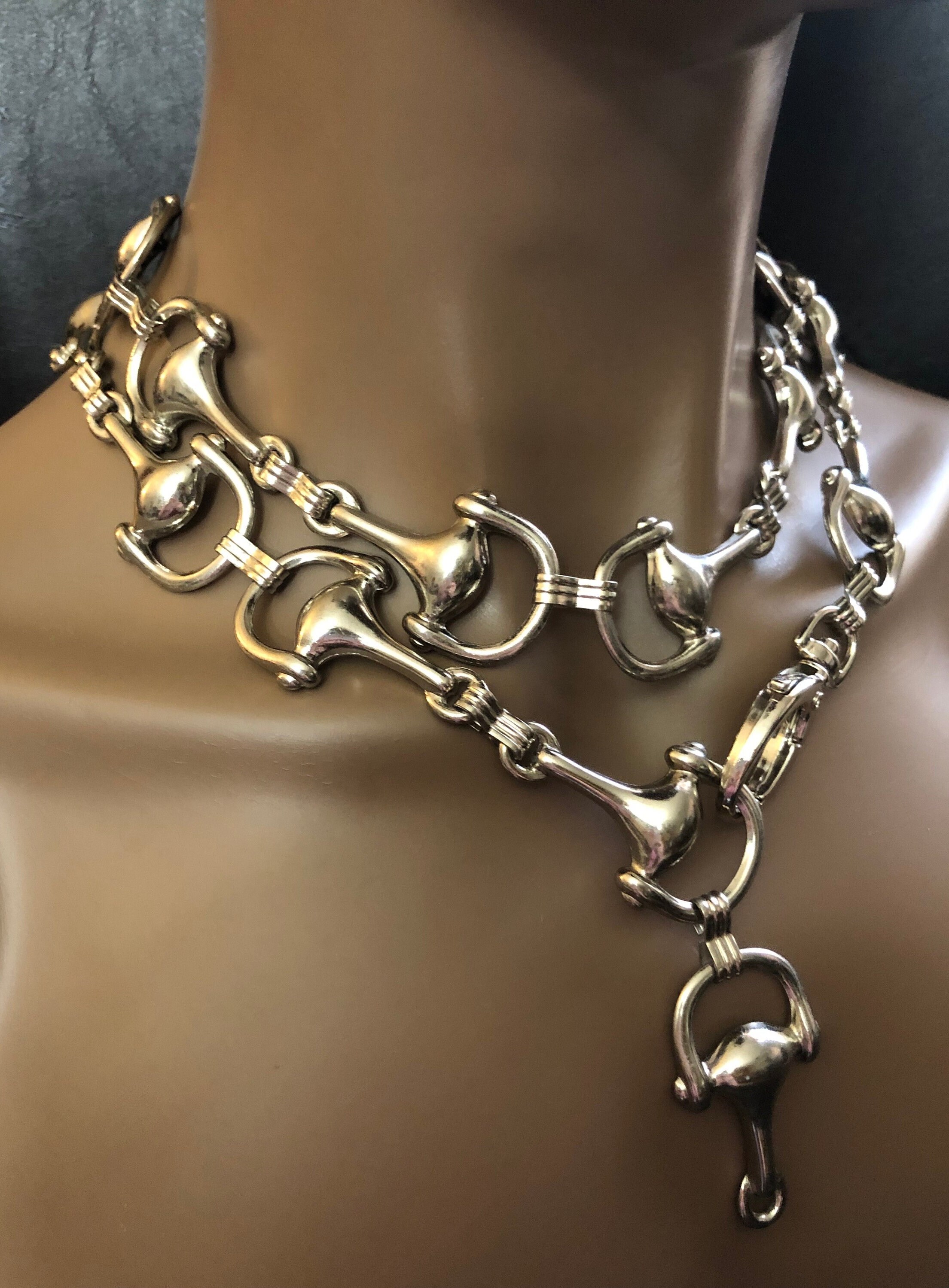 Vintage 1980 Equestrian Chain Belt Horse Bit Silver Tone Vintage 1980 Equestrian Chain Belt Horse Bit Silver Tone