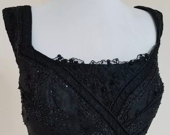 Outstanding Vintage Bellville Sassoon Lorcan Mullany Black Silk Bustier Corset top Lace Back