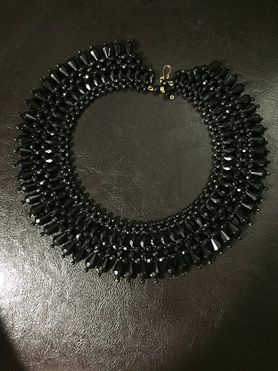 Vintage Faceted Black Collar Cleopatra necklace - image 3