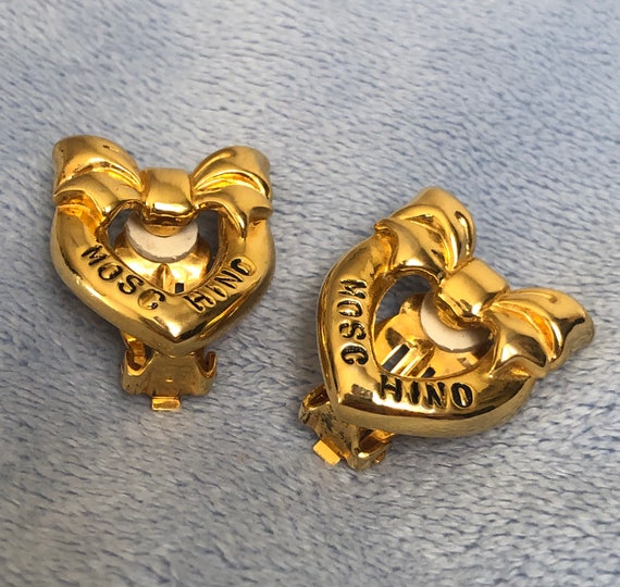 Vintage 1980 Moschino Heart earrings Ribbon Bow C… - image 8