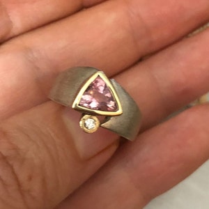 Designer’s 925 18K Gold Flat base Geometric Ring W/Pink Sapphire and Diamond