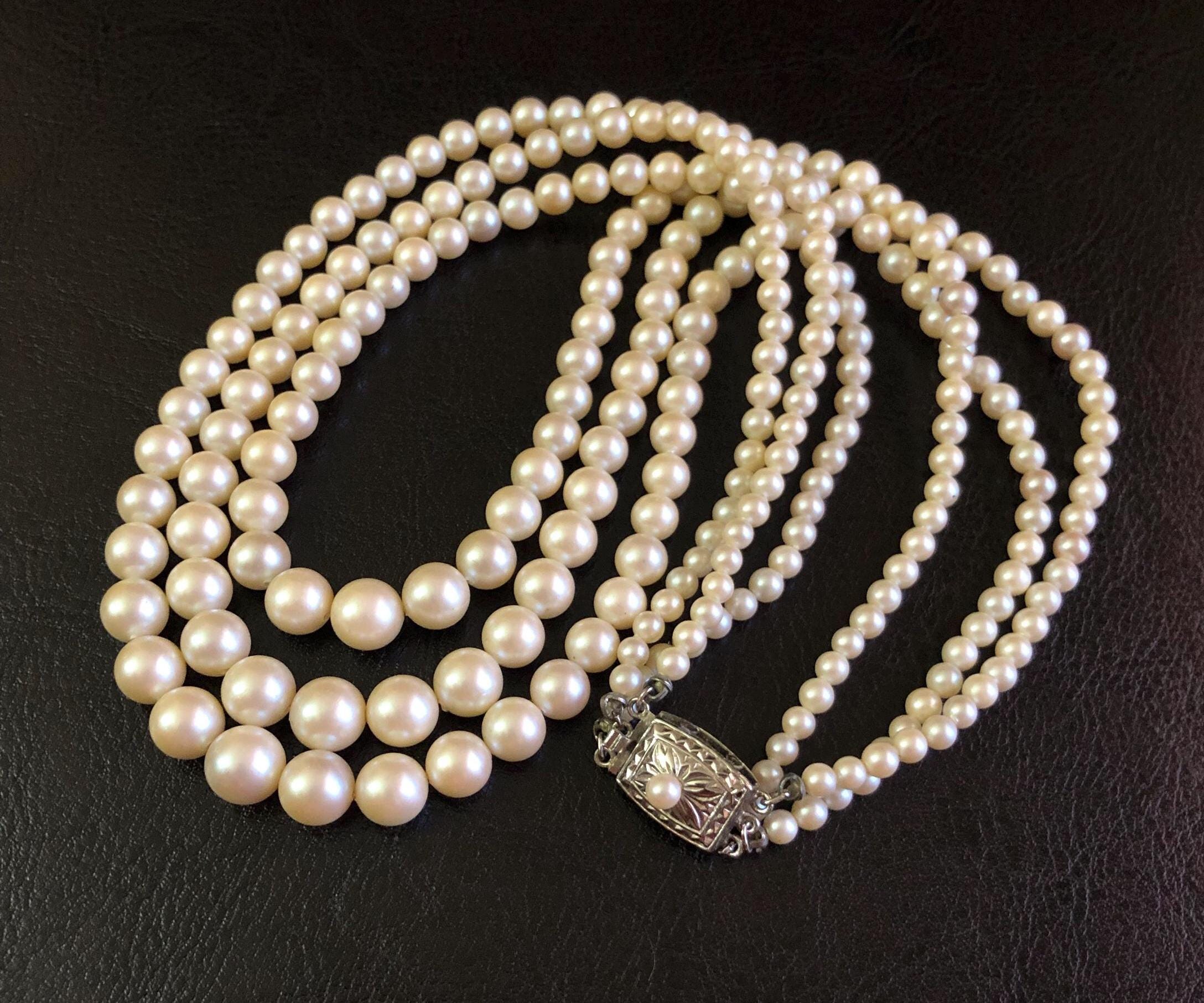 Art Deco Antique Triple Strand Japanese Geniune Graduated Art Deco Antique Triple Strand Japanese Geniune Graduated