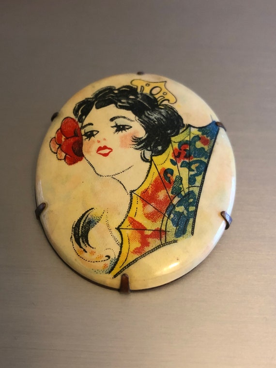 Art Deco 1920 Charming Flapper Celluloid Pin Broo… - image 7