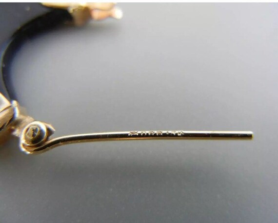 14K Solid Gold & Onyx Flat Disk Hoop Earrings - image 5