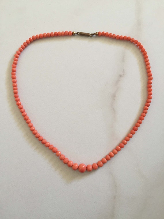 Victorian Salmon Red Coral Necklace Graduated siz… - image 1