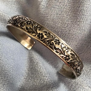 Vintage Ed Levin Sterling Silver Cuff Bracelet Tiny Floral Pattern