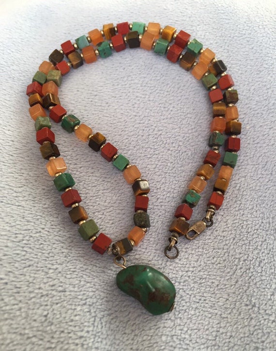 Vintage sterling silver tiny cube Multi Gemstone … - image 1