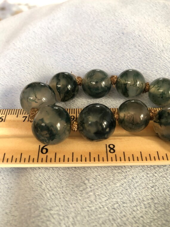 Antique Art Deco Green Moss Agate Graduated Orb N… - image 6