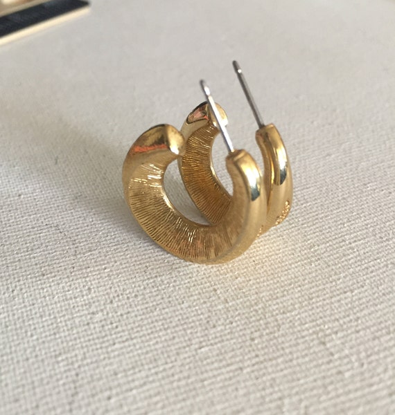 Vintage Wide Gold Hoop pave crystal earrings - image 7