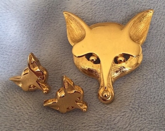  jewelry オリジナルデザインミノー 50mm　レア　未使用 Vintage 1978 Mimi Di N Gold-plated Fox Brooch and Earrings Set - Etsy