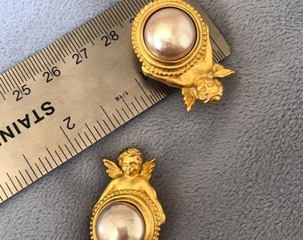 Iconic Karl Lagerfeld Earrings Matte Gold Cherub Angel Putti KL