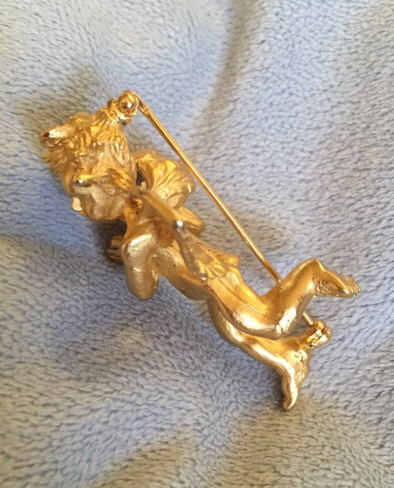Distressed Matte Gold 3D Cherub Angel Putti Pin L… - image 7