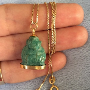 Art Deco 18K Solid Gold 750 Gold Buddha Pendant W/Box Chain Necklace