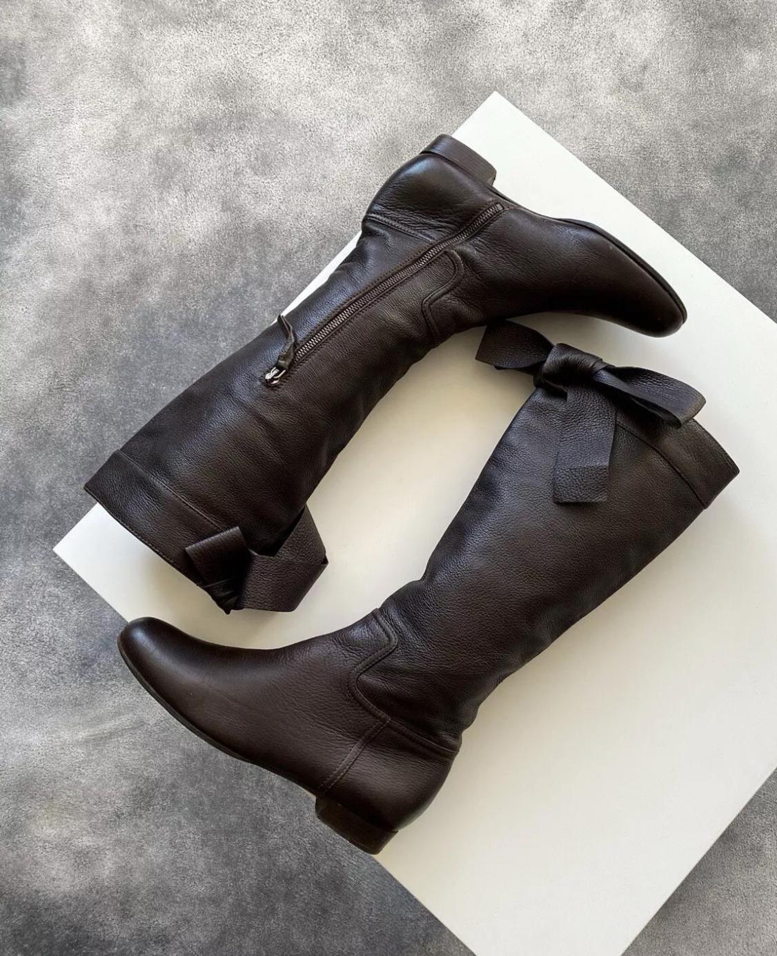 Miu Miu Leather Riding Boots With Ribbon, Size 37.5 - Etsy