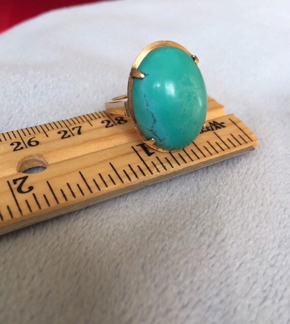14K Solid Gold Large Turquoise Ring 6.5 - image 5