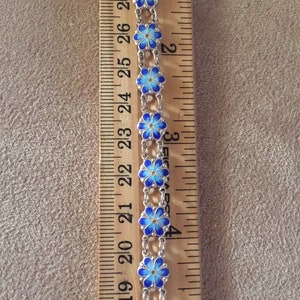 Vintage forget me not Blue enamel Sterling Silver Dainty Bracelet 7.25