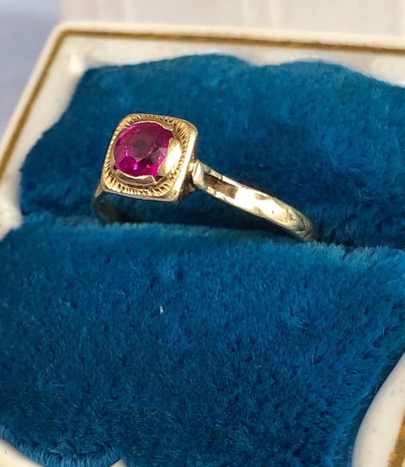 Victorian 14K Solid Gold Ruby Ring Child's Ring S… - image 1