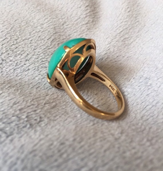 14K Solid Gold Large Turquoise Ring 6.5 - image 10