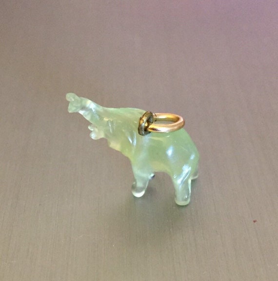 Tiny Art Deco Translucent Carved Green Agate Elep… - image 2