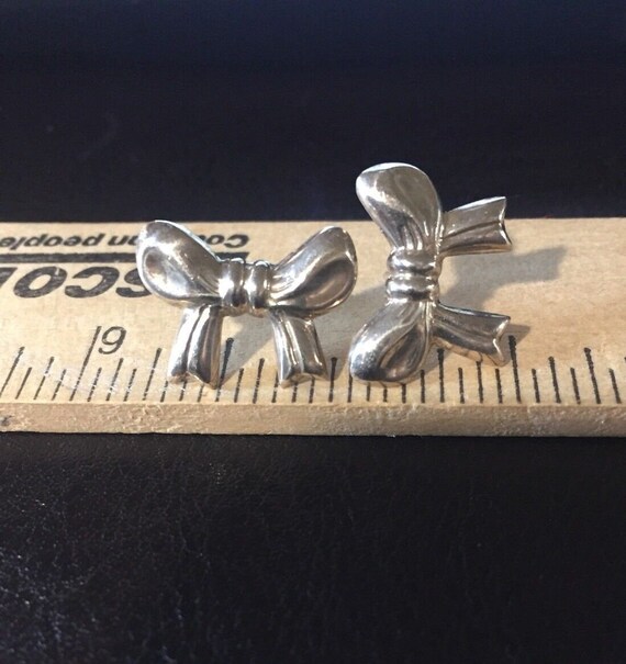 Vintage Ribbon Sterling Silver Bow  Earrings for … - image 4