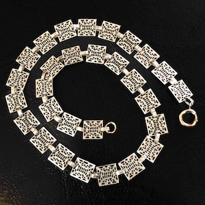 Antique Art Deco Square Filigree Link Collar Necklace 15.5”