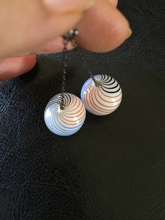 Vintage 1960’s Blown Glass Swirl Ball Sterling Si… - image 3