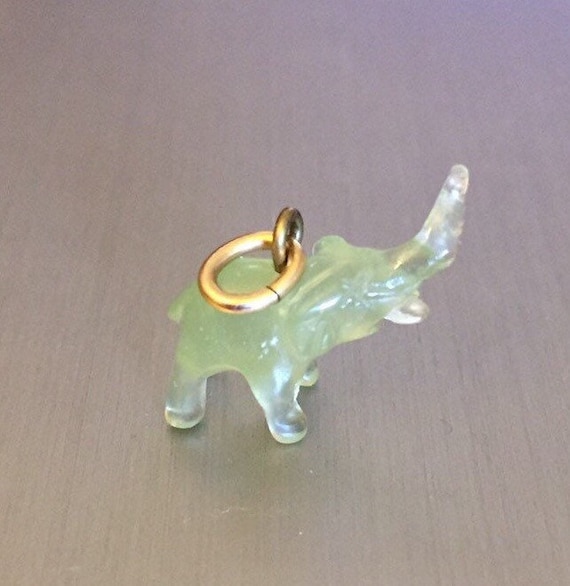 Tiny Art Deco Translucent Carved Green Agate Elep… - image 1