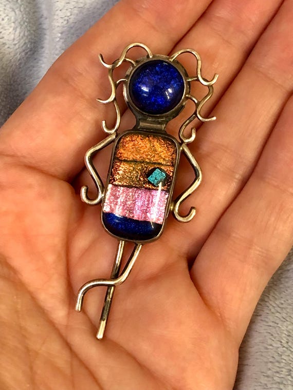 Handmade Sterling Signed Multi Color Dichroic Gla… - image 3