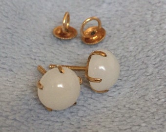 RARE Victorian Opaque moonstone 10K Rose Gold Mourning Earrings