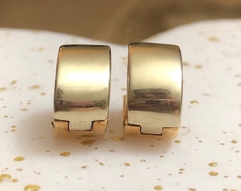 Vintage 18K Solid Gold 750 White Gold Rose Gold Doubledided earrings Huggie set plain hoop solid