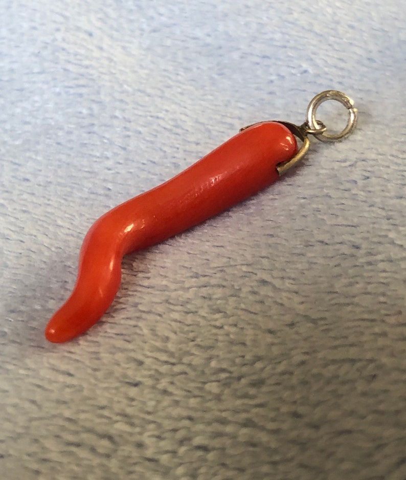Antique Carved Salmon Red Coral pendant charm image 2