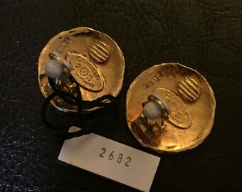 Authentic 1980's Vintage CHANEL Lion Earrings Chanel Logo